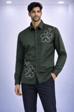 Stylish Dark Green Printed Full Shirt for Men - Premium Casual