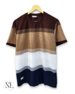 Trendy Casual Brown Stripe Half T-Shirt for Men