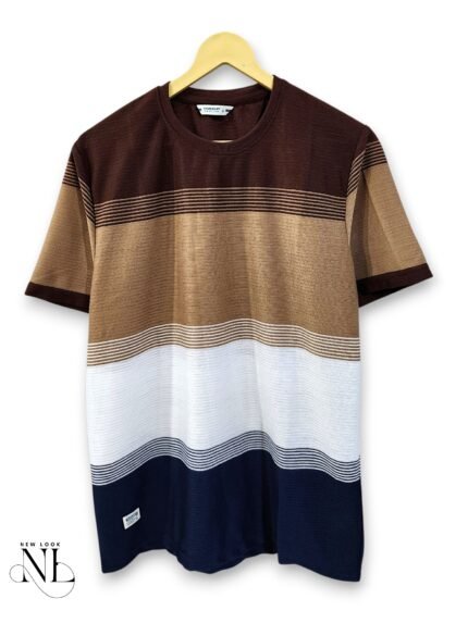 Trendy Casual Brown Stripe Half T-Shirt for Men