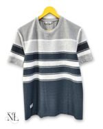 Trendy Light Grey Stripe Half T-Shirt for Men