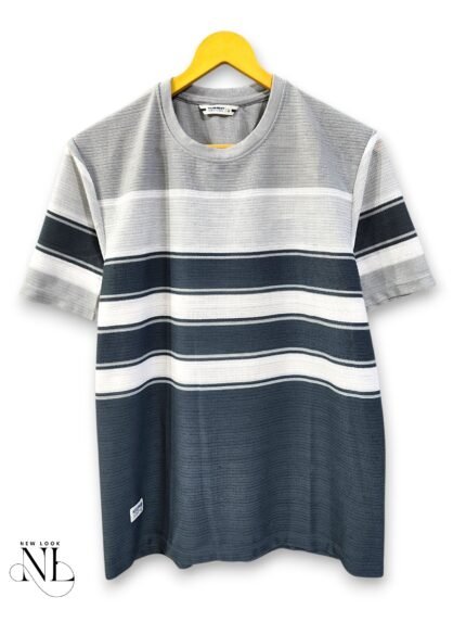 Trendy Light Grey Stripe Half T-Shirt for Men
