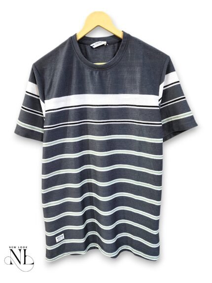 Trendy Dark Grey Stripe Half T-Shirt for Men