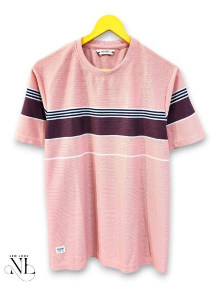 Trendy Pink Stripe Half T-Shirt for Men Premium