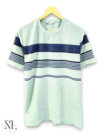Stylish Light Green Stripe Half T-Shirt for Men
