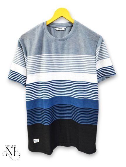 Stylish Light Grey Stripe Half T-Shirt for Men