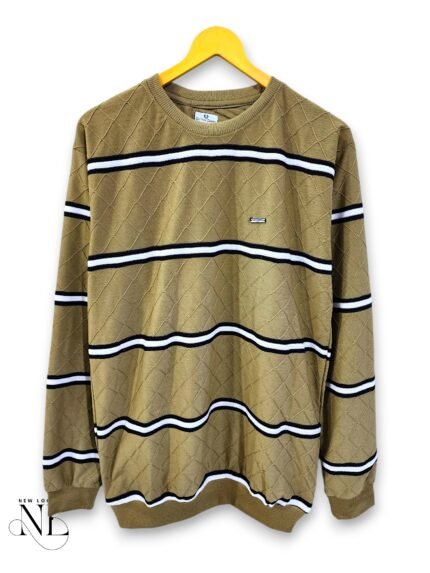 Classic Olive Green Stripe Full T-Shirt for Men