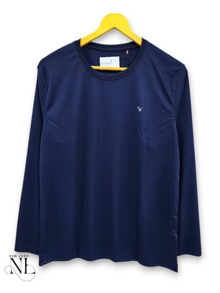 Compression Navy Blue Plain Full T-Shirt for Men