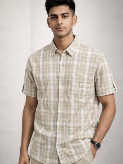 Buy Stylish Lite Yellow Checks Half Shirt for Men