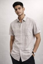 Buy Stylish Cream Checks Half Shirt for Men