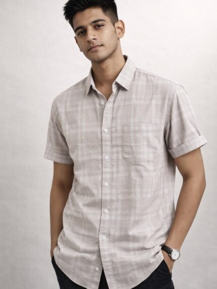 Buy Stylish Cream Checks Half Shirt for Men