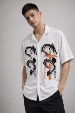Premium White Printed Oversize Shirt for Men