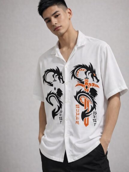 Premium White Printed Oversize Shirt for Men