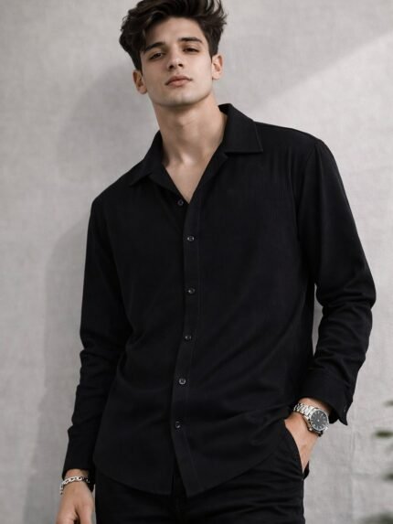 Morden Plain Black Full Shirt for Men