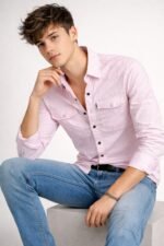 Buy Classic Lite Pink Plain Denim Shirt for Men
