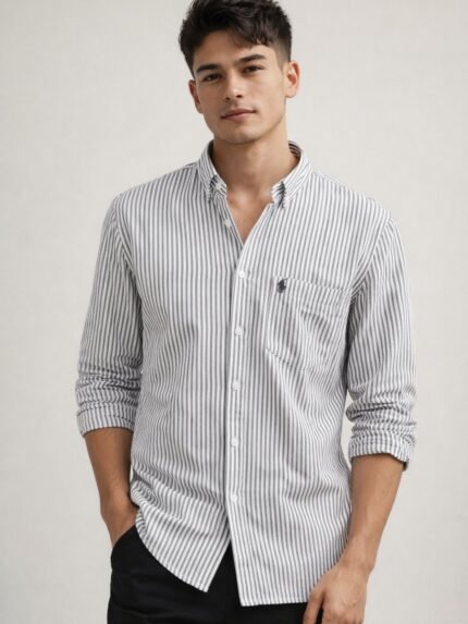 Trendy Green Polo Stripe Formal Shirt for Men