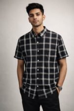 Trendy Black Checks Half Shirt for Men & Premium