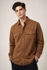 Trendy Lite Brown Plain Denim Shirt for Men