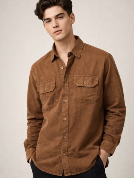 Trendy Lite Brown Plain Denim Shirt for Men
