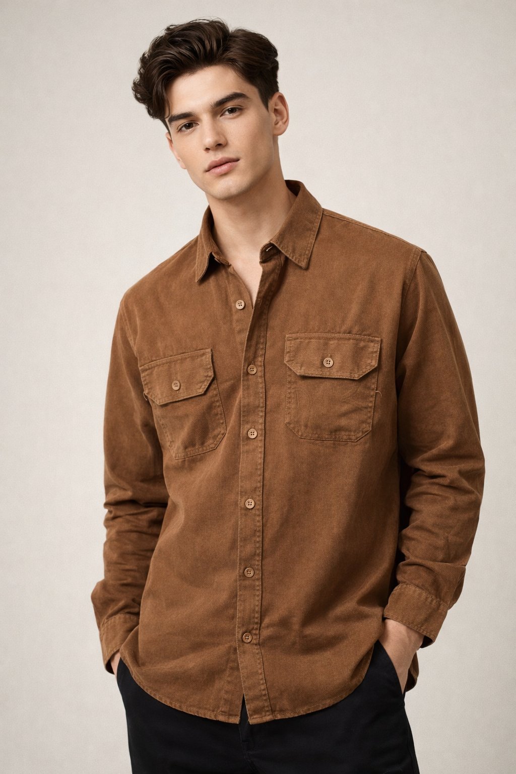 Trendy Lite Brown Plain Denim Shirt for Men Trendy Lite Brown Plain Denim Shirt for Men