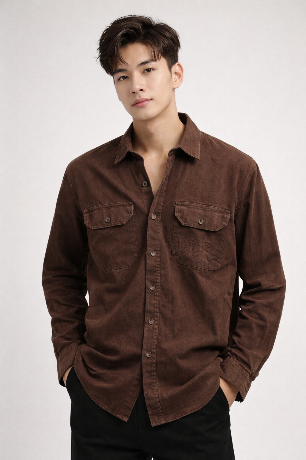 Stylish Dark Brown Plain Denim Shirt for Men Stylish Dark Brown Plain Denim Shirt for Men