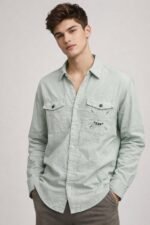 Buy Trendy Lite Green Plain Denim Shirt for Men