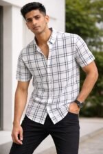 Buy Classic White Checks Half Shirt for Men