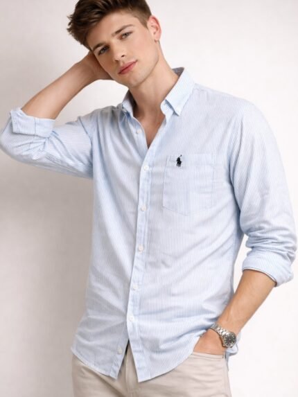 Classic Blue Polo Stripe Formal Shirt for Men
