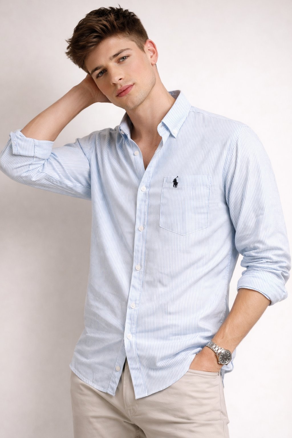 Classic Blue Polo Stripe Formal Shirt for Men Classic Blue Polo Stripe Formal Shirt for Men