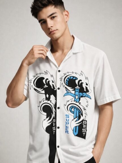 Buy Classic White Printed Oversize Shirt for Men