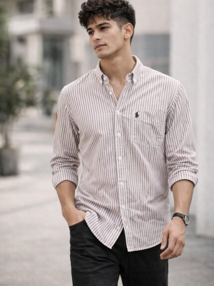 Buy Classic Cream Polo Stripe Formal Shirt for Men