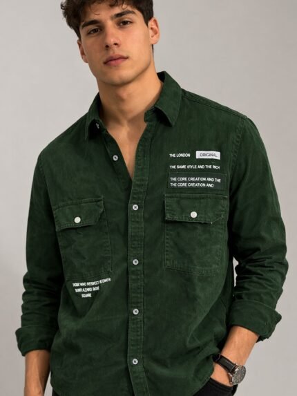 Buy Classic Dark Green Plain Denim Shirt for Men
