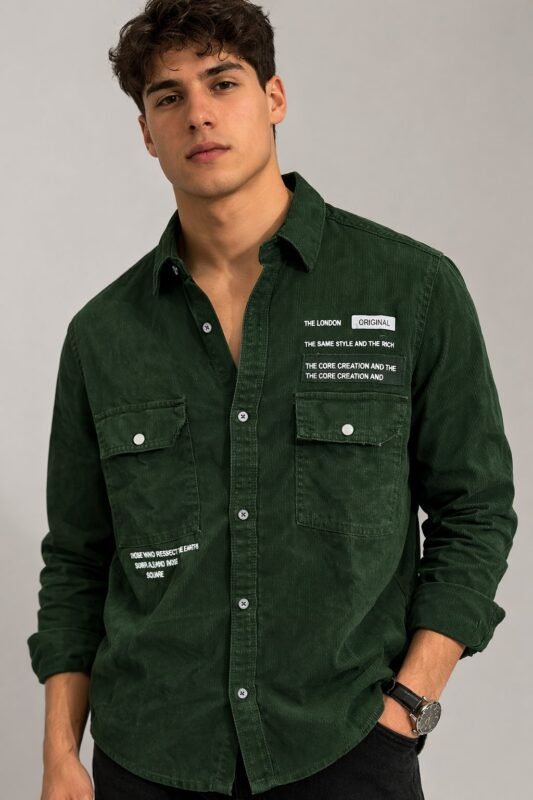 Buy Classic Dark Green Plain Denim Shirt for Men