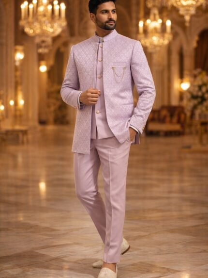 Lavender Pink Wedding Jodhpuri Set for Men & Purple Pink