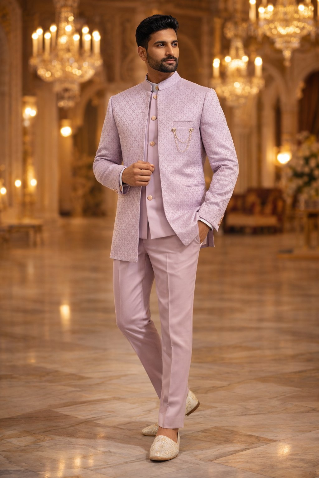 Lavender Pink Wedding Jodhpuri Set for Men & Purple Pink Lavender Pink Wedding Jodhpuri Set for Men & Purple Pink