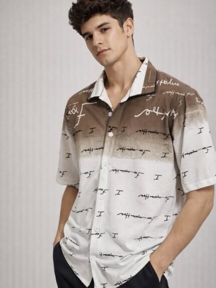 Trendy Brown Printed Oversize Shirt for Men
