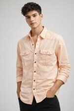 Buy Classic Orange Plain Denim Shirt for Men