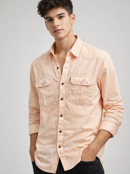 Buy Classic Orange Plain Denim Shirt for Men