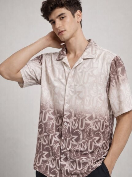 Classic Brown Printed Oversize Shirt for Men & Stylish