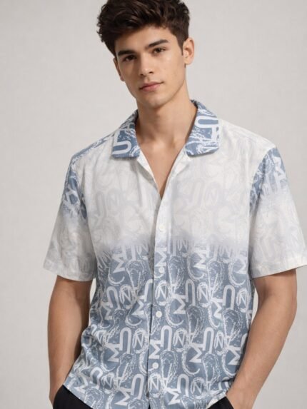 Classic Lite Grey Printed Oversize Shirt for Men