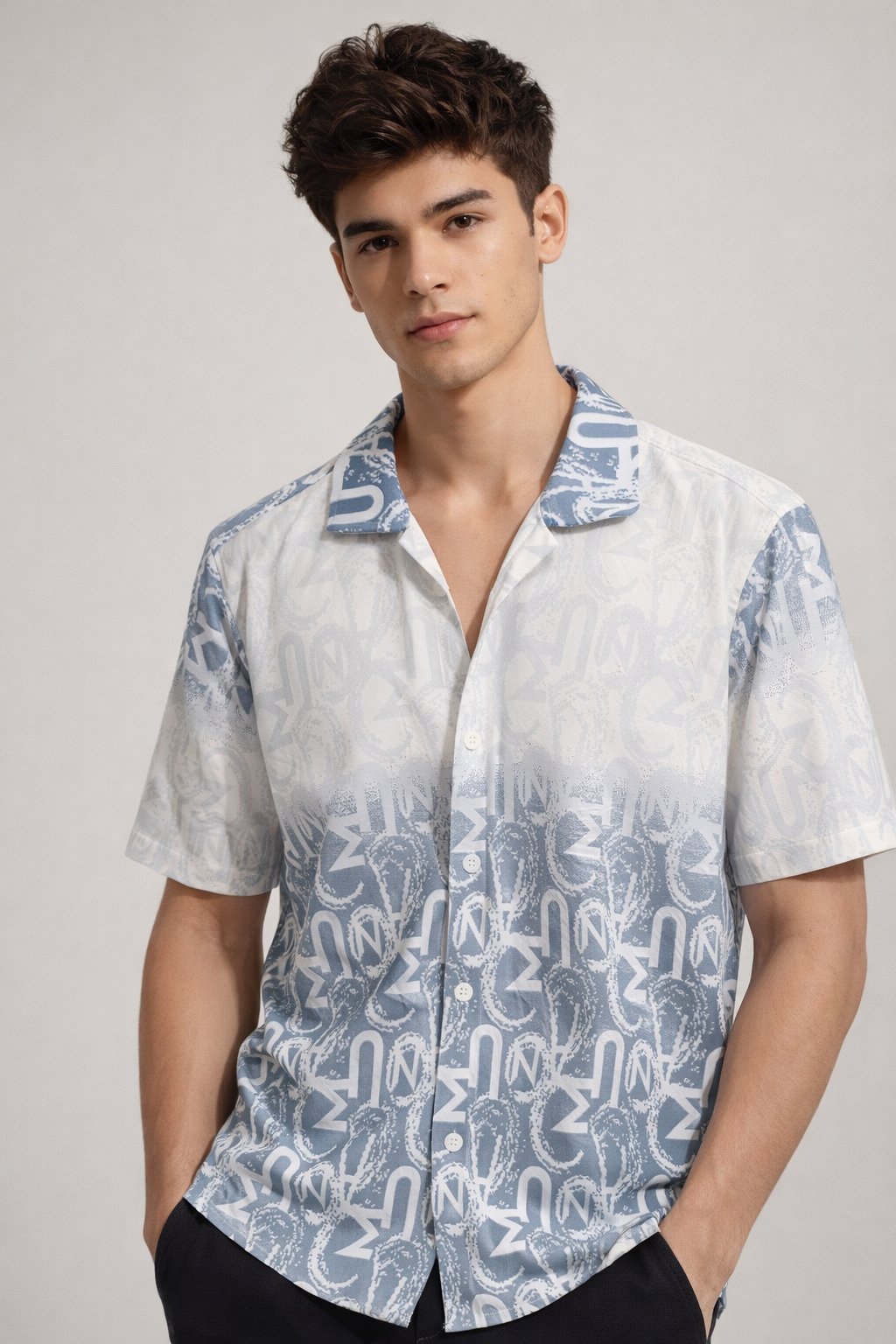 Classic Lite Grey Printed Oversize Shirt for Men Classic Lite Grey Printed Oversize Shirt for Men