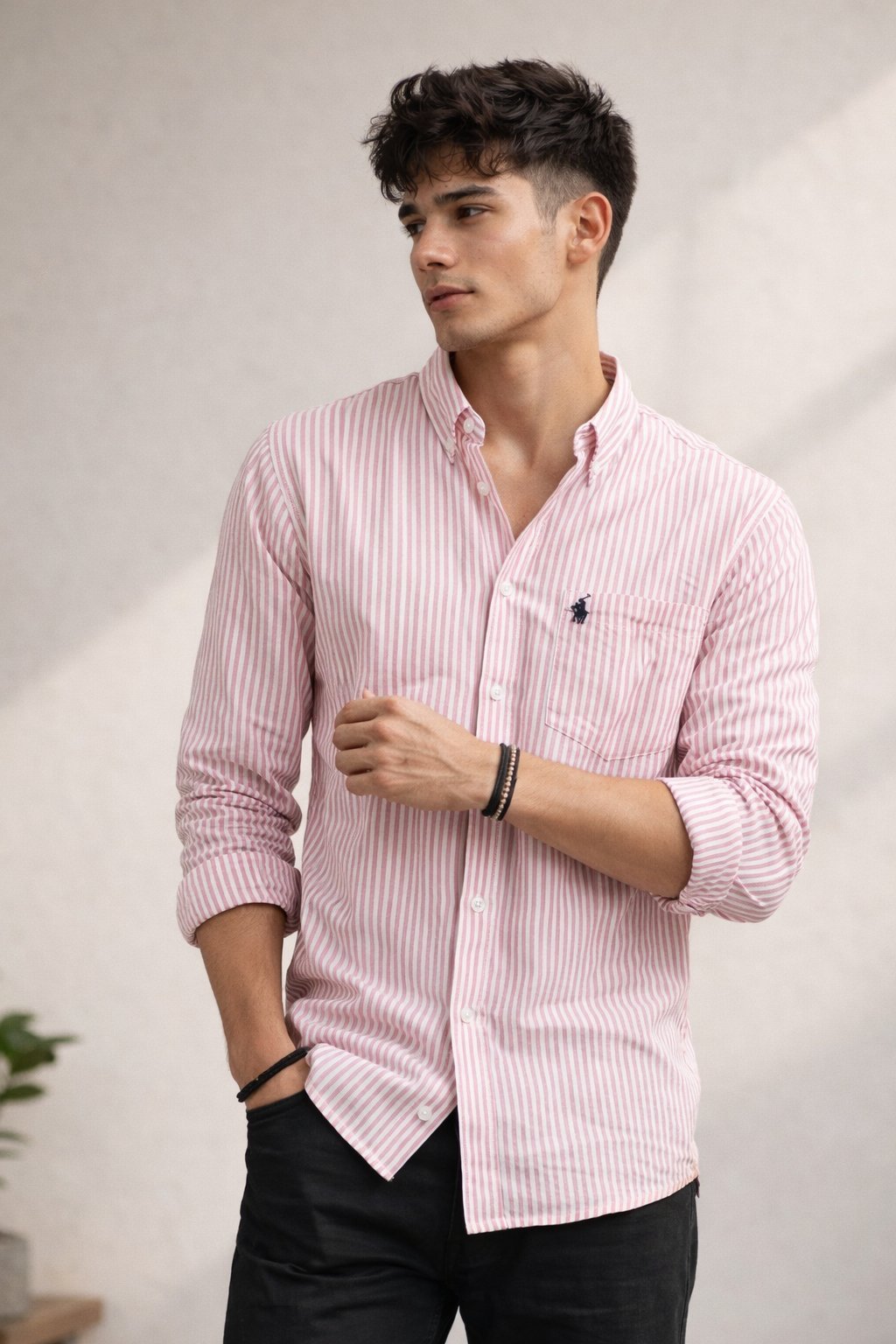 Stylish Lite Pink Polo Stripe Formal Shirt for Men Stylish Lite Pink Polo Stripe Formal Shirt for Men