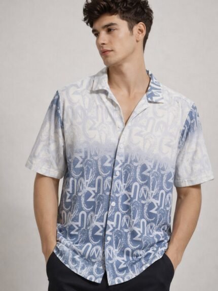 Buy Classic Ice Blue Printed Oversize Shirt for Men