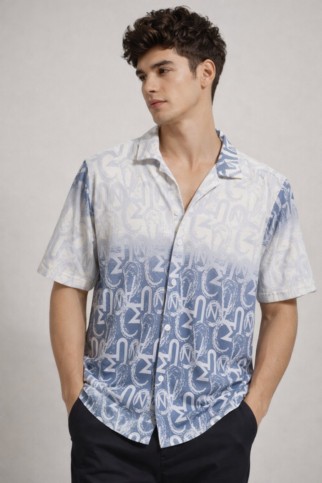 Buy Classic Ice Blue Printed Oversize Shirt for Men Buy Classic Ice Blue Printed Oversize Shirt for Men