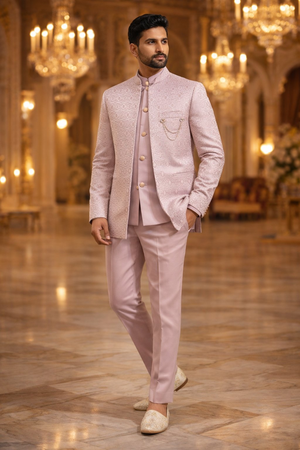 Trendy Lite Pink Wedding Jodhpuri Set for Men & Fashion Trendy Lite Pink Wedding Jodhpuri Set for Men & Fashion