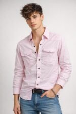 Buy Classic Lite Pink Plain Denim Shirt for Men