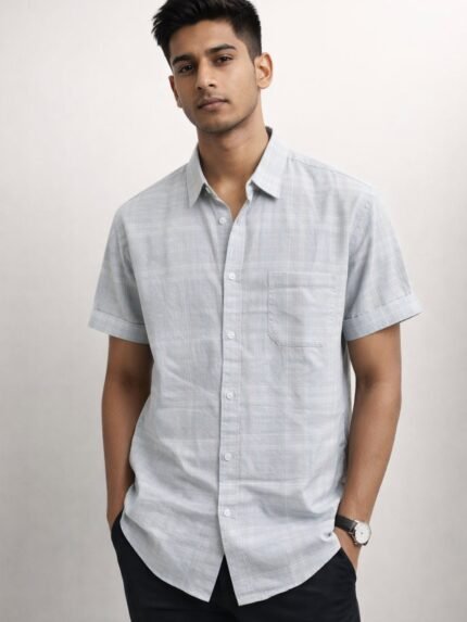 Buy Classic Ice Blue Checks Half Shirt for Men
