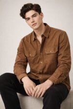 Trendy Lite Brown Plain Denim Shirt for Men