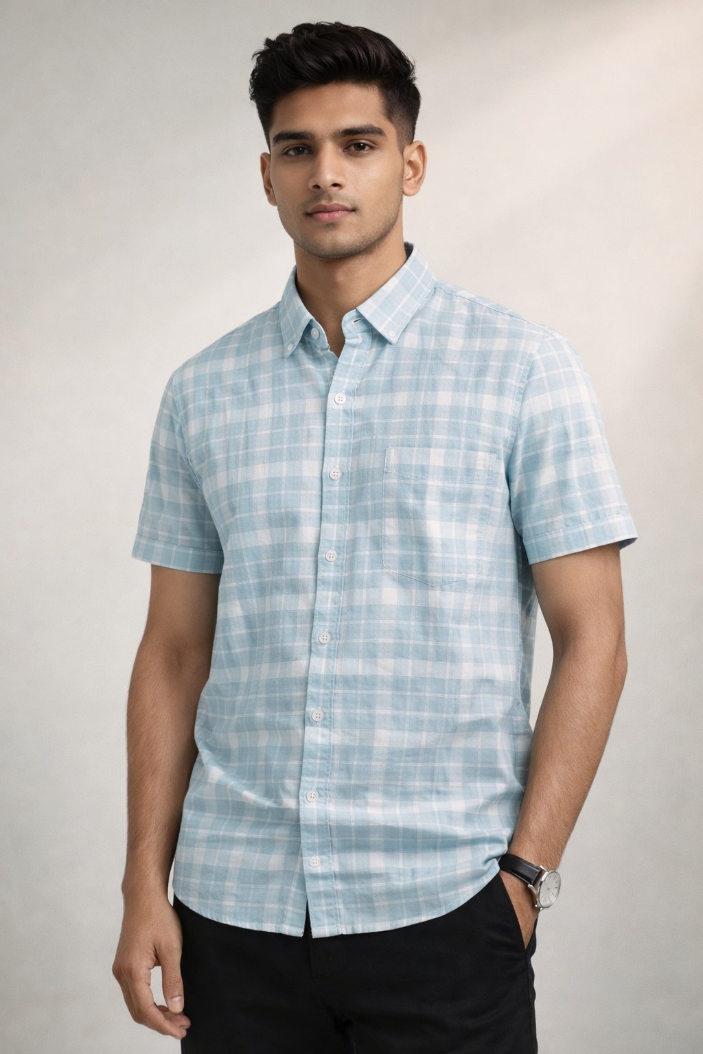 Buy Stylish Sky Blue Checks Half Shirt for Men Buy Stylish Sky Blue Checks Half Shirt for Men