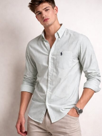 Buy Lite Green Polo Stripe Formal Shirt for Men