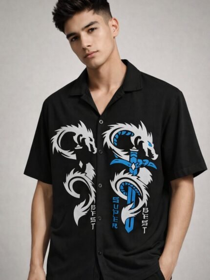 Buy Trendy Black Printed Oversize Shirt for Men